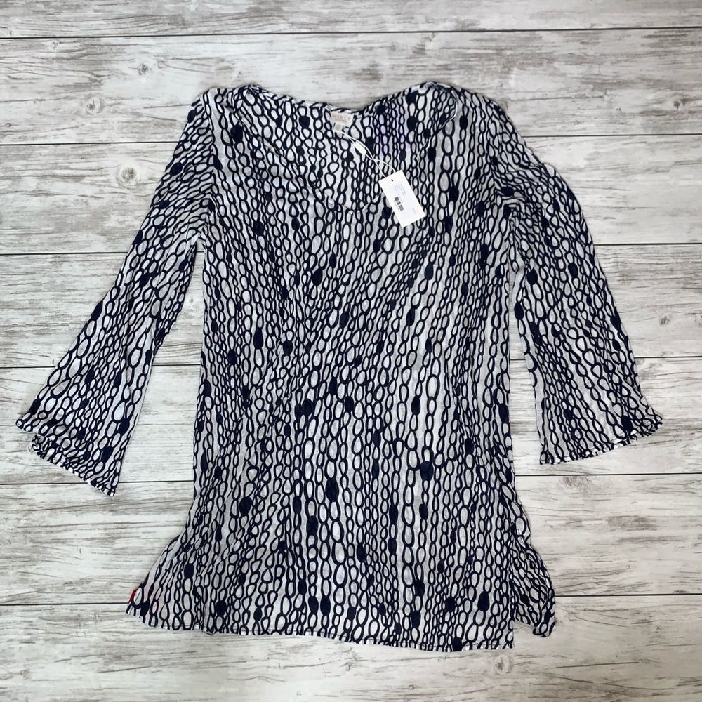 Milly White / Navy V Neck Tunic Size P NWT